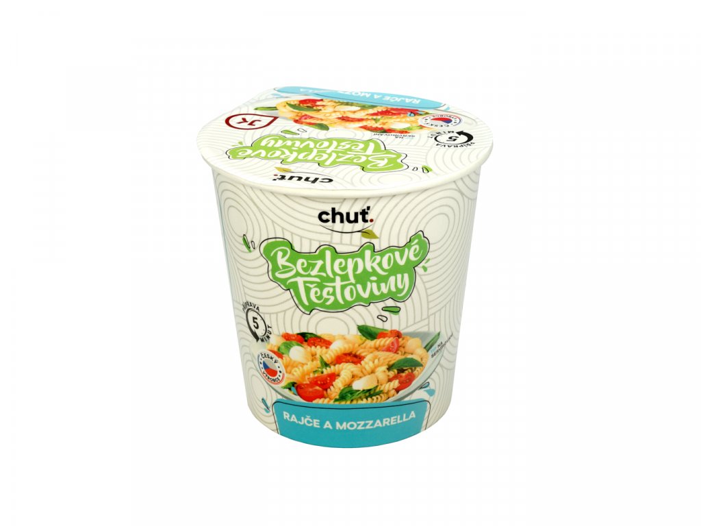 INSTANTNÍ BEZLEPKOVÉ TĚSTOVINY S RAJČATOVO-MOZZARELLOVOU OMÁČKOU